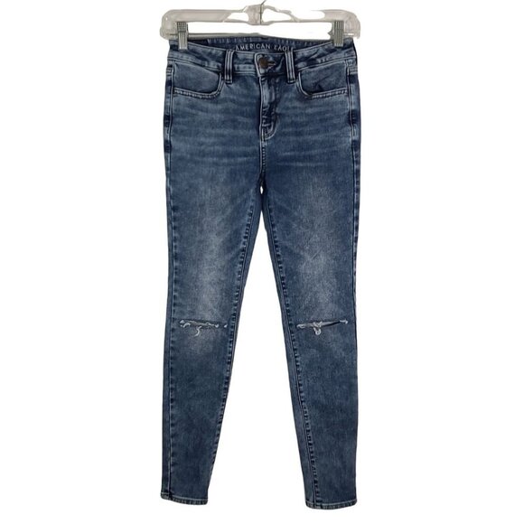 American Eagle Hi-Rise Jegging Distressed Ripped‎ Knee Size 4 - Picture 1 of 7